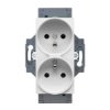 Gniazdo z uziemieniem 2P+E 16A, podwójne, z przesłonami styków, zaciski śrubowe, biały, Dahlia GW35214W