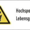 Warning sign, text: "Hochspannung Lebensgefahr", (W) 32 mm, plastic, 083.09-9-U