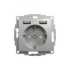 Gniazdo zasilające Schuko + podw gniazdo ład USB typ A 2,4A, srebrne alum,Sedna Design i Elements SDD113052