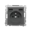 SIMON 55 Gniazdo pojedyncze z uziemieniem ładowarką 2xUSB A 2.1 A 5V DC grafitowy mat TGZ1ZUSB2AA.01/116 KONTAKT SIMON