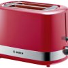 Bosch Haushalt TAT6A514 Toster z podgrzewaczem do bułek czerwony, stali szlachetnej