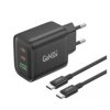 Ładowarka sieciowa GaN PD 65W 2xUSB-C + 1xUSB QC3.0 + kabel USB-C Czarny
