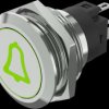 Vandal-proof pushbutton, silver, illuminated  (green), mounting Ø 19 mm, IP65/IP67, 82-6151.1A34.B005