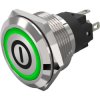 Vandal-proof pushbutton switch, silver, illuminated (green), 3 A/240 V, 22 mm, IP65/IP67, 82-10-000877