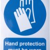 Znak nakazu, Winyl, Biały, Hand Protection Must Be Worn-Tekst Angielski, szt. 1, Tak Etykieta