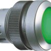 Pushbutton, illuminable, groping, waistband round, green, front ring silver, mounting Ø 22.3 mm, 1.30.240.021/1500