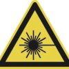 Warning sign, symbol: laser beam, Ø 100 mm, plastic, 029.01-9-100-W1