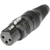 Hicon HI-X3CF-G XLR Connector Socket, 3 Pins, Black, Superior Strain Relief