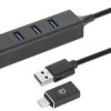 Manhattan 180894 USB-Hub 4 porty USB-A, RJ45 USB 3.0 5 GBit/s z wbudowanym złączem sieciowm czarny 180894