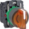 Toggle switch, 3 positions, illuminable, latching, 1 Form A (N/O) + 1 Form B (N/C), waistband round, orange, front ring gray, 45