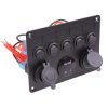 12V Automotive 5 Blue Rocker Switch + Power Socket + Dual USB + Voltmeter Panel