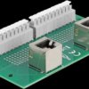 67015 RJ50 2x female / 2x terminal block, top hat rail, angled