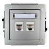 DECO Gniazda telefoniczne pojedyncze 1xRJ11 + komputerowego pojedynczego 1xRJ45, kat. 5e, 8-stykowy, beznarzędziowe srebrny meta