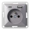 Gniazdo pojedyncze p/t 2P+Z z ładowarką USB A+C Pearl, 16A, 250V, PT-16P/USB, antracyt,OR-OE-7705/USBAC/A