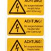 Etykieta bezpieczeństwa Żółty opis Niebezpieczeństwo elektryczne tekst ACHTUNG! Bei ausgeschaltetem Hauptschalter unter