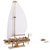 Piękny jacht oceaniczny - z białymi żaglami - model mechaniczny do składania - fornir - 95 elementów - Ugearsmodels