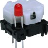 Short-stroke pushbutton, 1 Form A (N/O), 100 mA/28 V, illuminated, red, actuator (white, L 4.3 mm), 0.7 N, THT, 6425.6111
