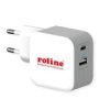 Ładowarka Usb Roline Z Wtyczką Euro, 2 Porty (Typ-A Qc3.0, Typ-C Pd), 38W