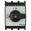 Rozłącznik 40A 3P natablicowy z czarnym pokrętłem i tabliczką czołową P1-40/E 199889
