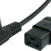 Device connection cable, Europe, plug type E + F, angled on C19 socket, straight, H05VV-F3G1.5 mm², black, 2.5 m, VII-H05VVF3G15