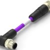 Sensor actuator cable, M12-cable plug, angled to M12-cable socket, straight, 2 pole, 0.5 m, PUR, purple, 4 A, TAB62A35501-001