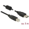 Delock 84899 USB 2.0 Cable Type-A Male to Type-B Male 5m Black with Ferrite Core