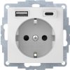 B.x Gniazdo z uziemieniem SCHUKO z ładowarką USB A+C 2 .4/3.0 A samozaciski biały połysk 48048989 HAGER