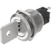 Keylock switch, Rest - Maintained, 240V, 1C, Plug-in terminal, Round, Stainless steel, Silver