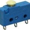 Subminiature snap-action switch, On-On, solder connection, pin plunger, 1.5 N, 6 (2) A/250 VAC, IP40, 1050.0202