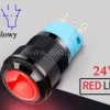 Przycisk chwilowy 16mm; czerwony LED 9-24V; ON-OFF
