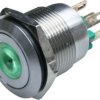 Vandal-proof pushbutton, 1 pole, green, illuminated  (green), 0.5 A/24 V, mounting Ø 19 mm, IP66, MPI001/28/GN