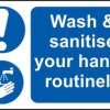 Znak nakazu, PVC, Niebieski/biały, Wash and Sanitize your hands routinely-Tekst Angielski, 300 x 200mm Tak