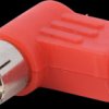 RCA connector with bend protection, red, angled