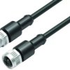 Sensor actuator cable, M12-cable plug, straight to M12-cable socket, straight, 3 pole, 1 m, PUR, black, 4 A, 77 3430 3429 50003-