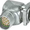 Flange plug, M23, 17 pole, solder connection, standard/SPEEDCON locking system, angled, 1244477