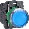 Pushbutton, illuminable, groping, 1 Form A (N/O) + 1 Form B (N/C), waistband round, blue, front ring black, mounting Ø 22 mm, XB