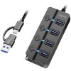 LogiLink UA0419 USB 3.2 Gen 1 Hub 4-Port USB-A with Switches and USB-C Adapter