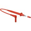 Measuring lead with (4 mm plug, spring-loaded, angled) to (test probe, straight), 1.5 m, red, PVC, 1.0 mm², CAT II, 66.9008-1502