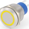 Vandal-proof pushbutton, 1 pole, silver, illuminated  (yellow), 5 A/250 V, mounting Ø 22.2 mm, IP67, 1-2213772-1
