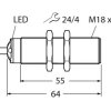 Czujnik zbliżeniowy M18 Ultradźwiękowy 500 mm Turck 15 → 30 V DC długość 62mm Gwintowany