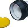Pushbutton, illuminable, groping, waistband round, yellow, front ring black, mounting Ø 16.2 mm, 1.30.070.021/1403