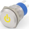 Vandal-proof pushbutton, 1 pole, silver, illuminated  (yellow), 5 A/250 V, mounting Ø 19.2 mm, IP67, 1-2213766-1