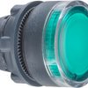 Pushbutton, illuminable, groping, waistband round, green, front ring dark gray, mounting Ø 22 mm, ZB5AW333