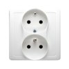 SIMON BASIC Gniazdo podwójne z uziemieniem z funkcją niezmienności faz z przesłonami z ramką 16A 250V zaciski śrubowe biały BMGZ
