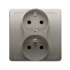 SIMON BASIC Gniazdo podwójne z uziemieniem z funkcją niezmienności faz z przesłonami z ramką 16A 250V zaciski śrubowe satynowy B