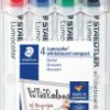 Marker suchościeralny STAEDTLER Lumocolor 341, opakowanie STAEDTLER z 4 kompaktowymi markerami suchościeralnymi Lumocolo