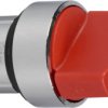 Toggle switch, unlit, latching, waistband round, red, front ring silver, 2 x 90°, mounting Ø 22 mm, ZB4BD204