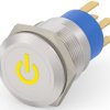Vandal-proof pushbutton switch, 2 pole, silver, illuminated  (yellow), 0.4 A/250 VAC, mounting Ø 19.2 mm, IP67, 7-2213766-0