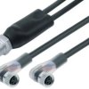 Sensor actuator cable, M12-cable plug, straight to 2 x M8-cable socket, angled, 4 pole/2 x 3 pole, 1 m, PUR, black, 4 A, 77 9829