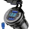 Ładowarka 2xUSB QC 3.0;+woltomierz; metalowa;niebieski;wyłącznik;12-24V